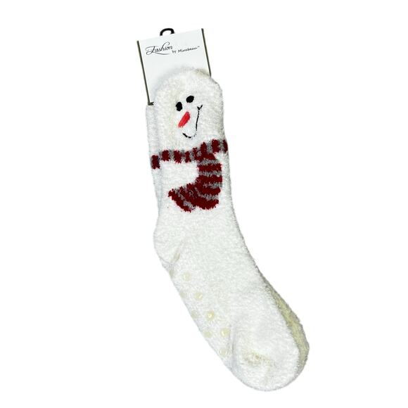 NWT Snowman Spa Socks Womens One Size White Fuzzy Gripper Holiday Christmas - Picture 1 of 3